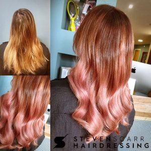 rose gold balayage at steven scarr hair salon in coxhoe durham