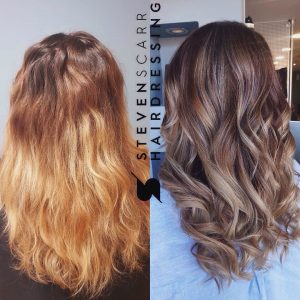 rose gold balayage at steven scarr hair salon in coxhoe durham